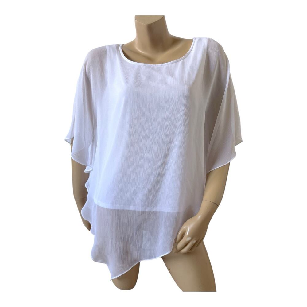 Dana Buchman Blouse Womens Medium White Asymmetrical Dolman Sleeve Layered